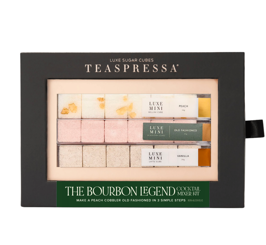 TEASPRESSA | LUXE Mixer Cube - The Bourbon Legend Peach Cobbler Old Fashioned Mixer Kit (Black Box)