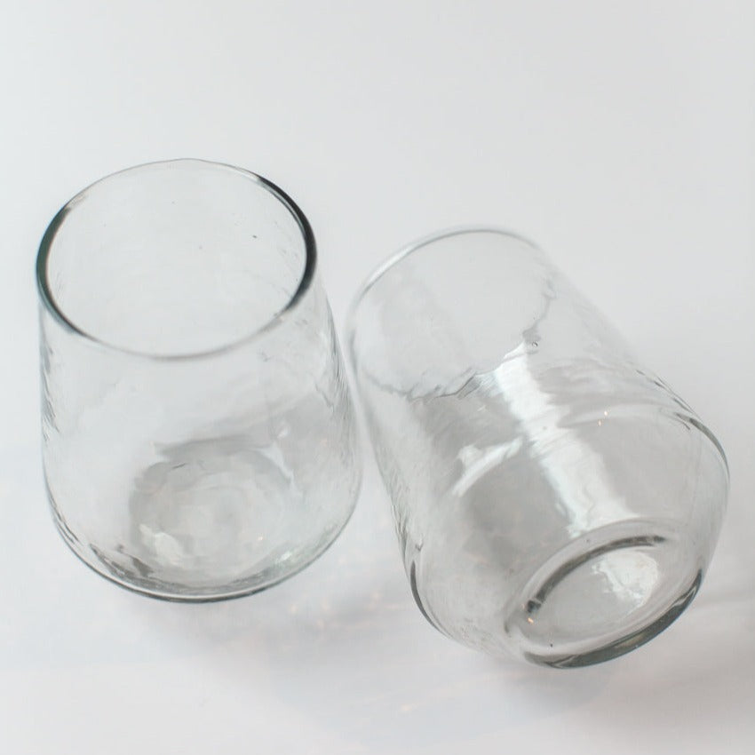 Handblown Hammered Glass Water Tumbler, Clear - set of 4 - DWELL by CM