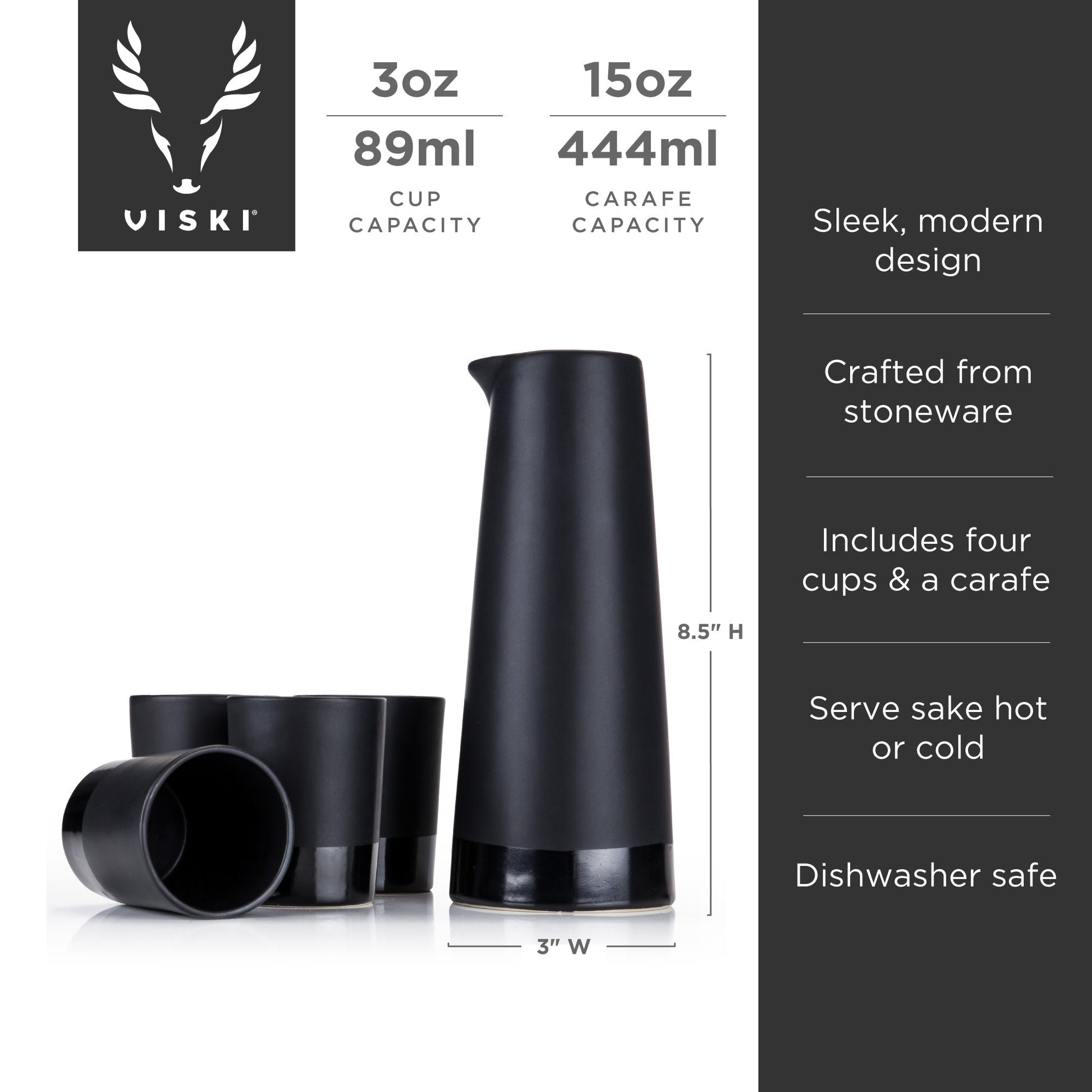 5 - Piece Stoneware Sake Set in Black - DWELL by CMViski