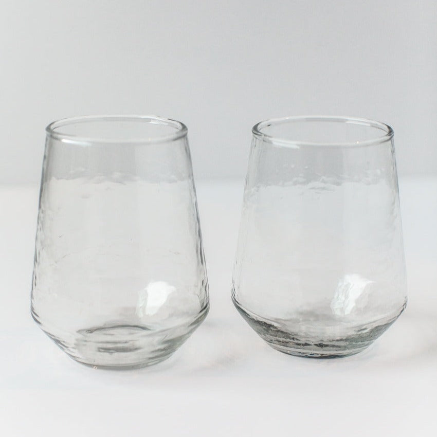 Handblown Hammered Glass Water Tumbler, Clear - set of 4 - DWELL by CM