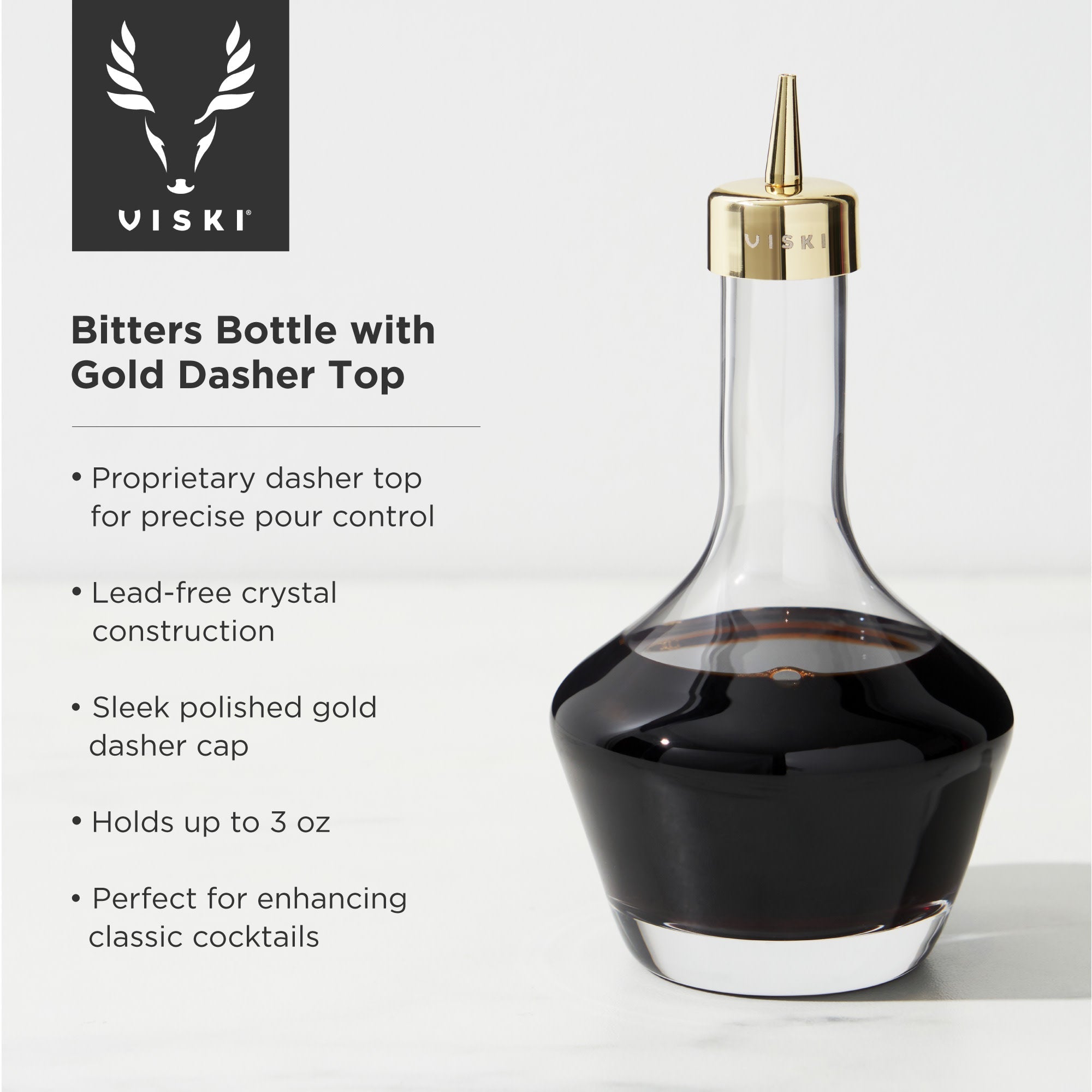 Belmont Bitters Bottle with Dasher Top in Gold - DWELL by CMViski