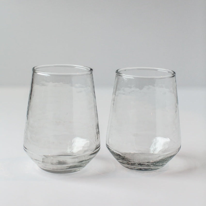 Handblown Hammered Glass Water Tumbler, Clear - set of 4 - DWELL by CM