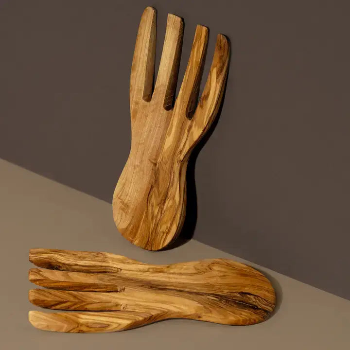 Olive Wood Salad Servers Flat Forks Set - DWELL by CM