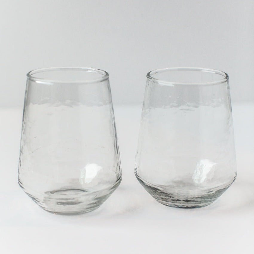 Handblown Hammered Glass Water Tumbler, Clear - set of 4 - DWELL by CMCreative Women