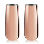 Stainless Steel Stemless Champagne Flutes in Copper Set of 2