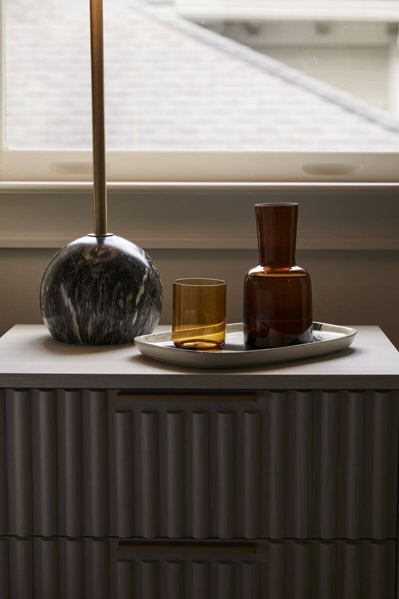 Keswick Carafe – 24oz | Set of 2 | Amber Glass Carafe with 8oz Cup for Bedside or Bar by Accent Decor - DWELL by CM