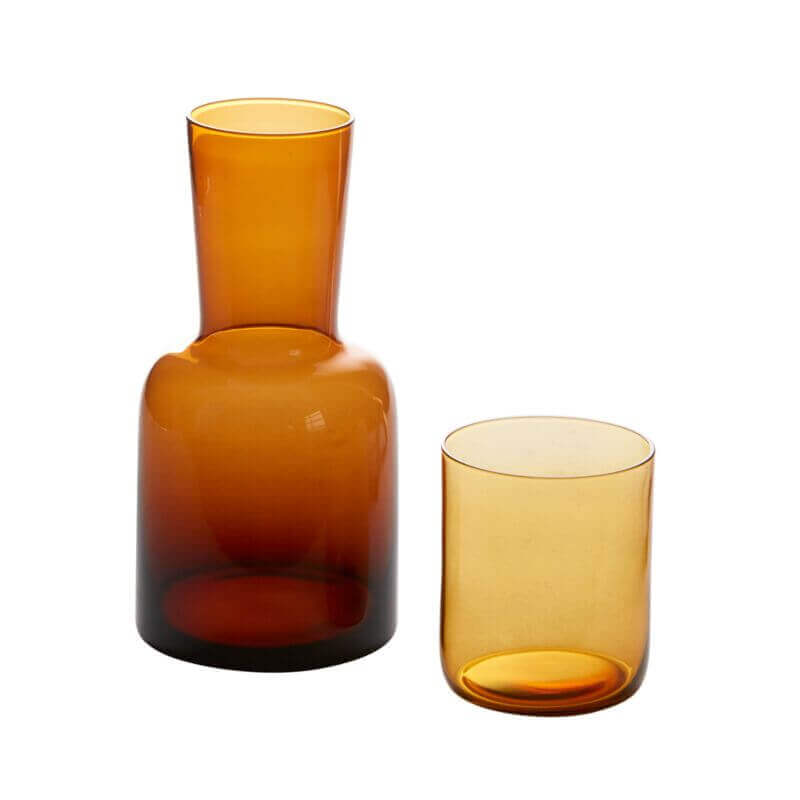 Keswick Carafe – 24oz | Set of 2 | Amber Glass Carafe with 8oz Cup for Bedside or Bar by Accent Decor - DWELL by CM