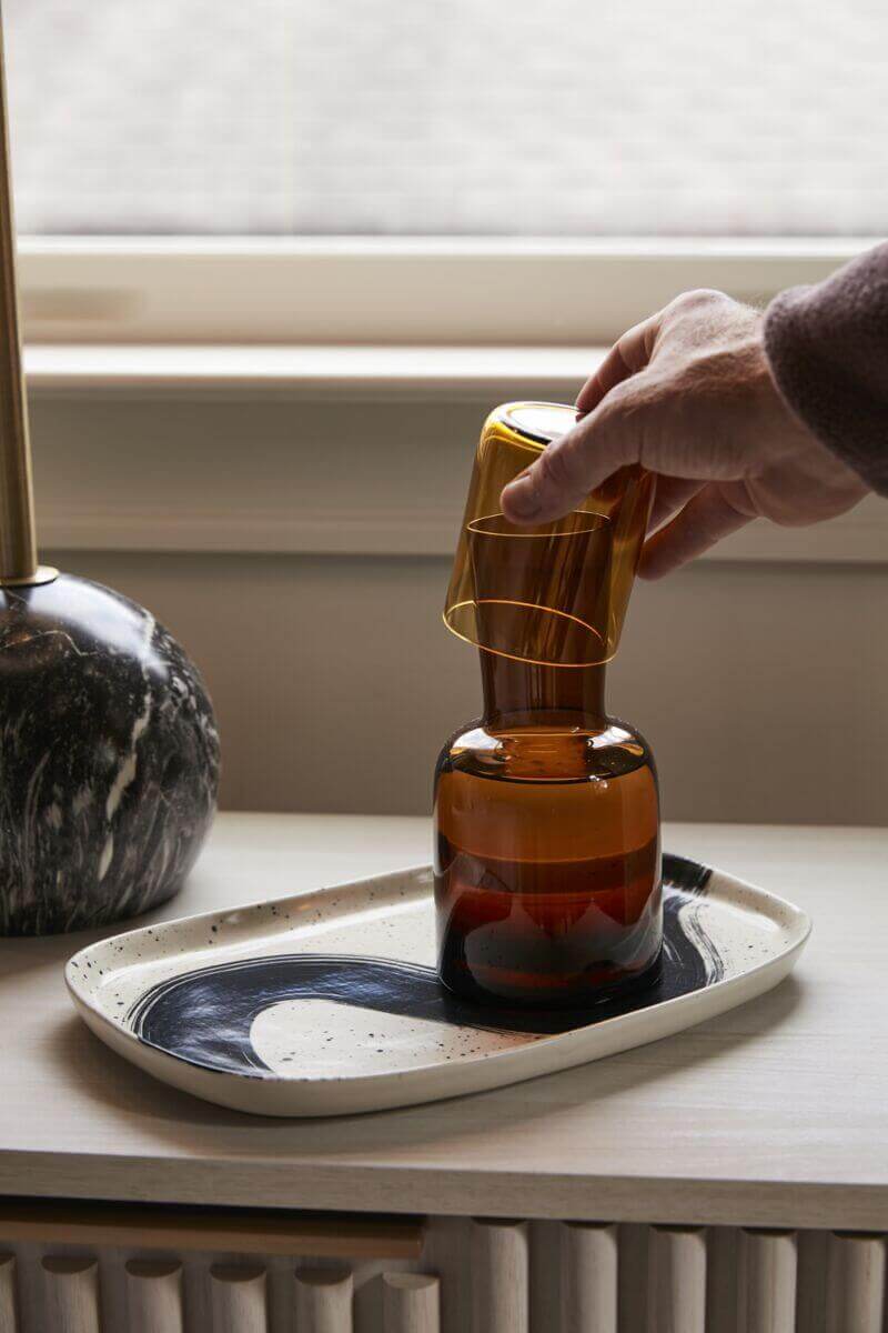 Keswick Carafe – 24oz | Set of 2 | Amber Glass Carafe with 8oz Cup for Bedside or Bar by Accent Decor - DWELL by CM
