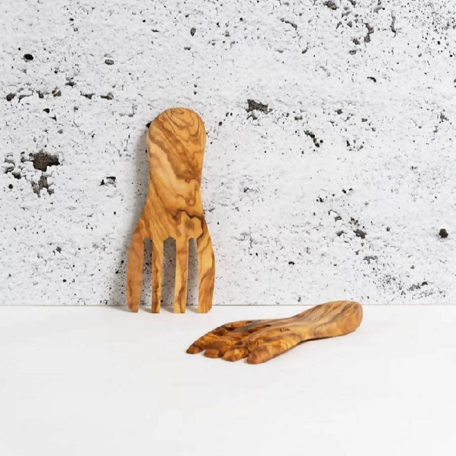 Olive Wood Salad Servers Flat Forks Set - DWELL by CMGHARYAN Stoneware & More North America