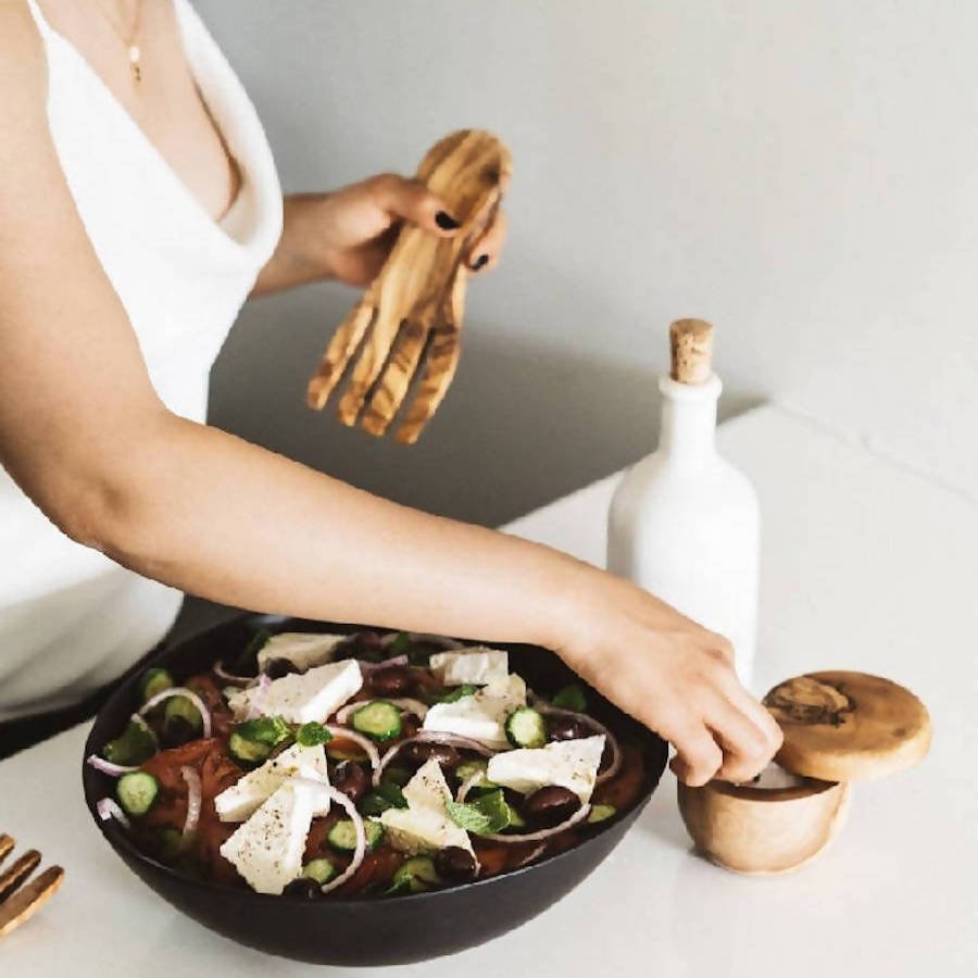 Olive Wood Salad Servers Flat Forks Set - DWELL by CMGHARYAN Stoneware & More North America