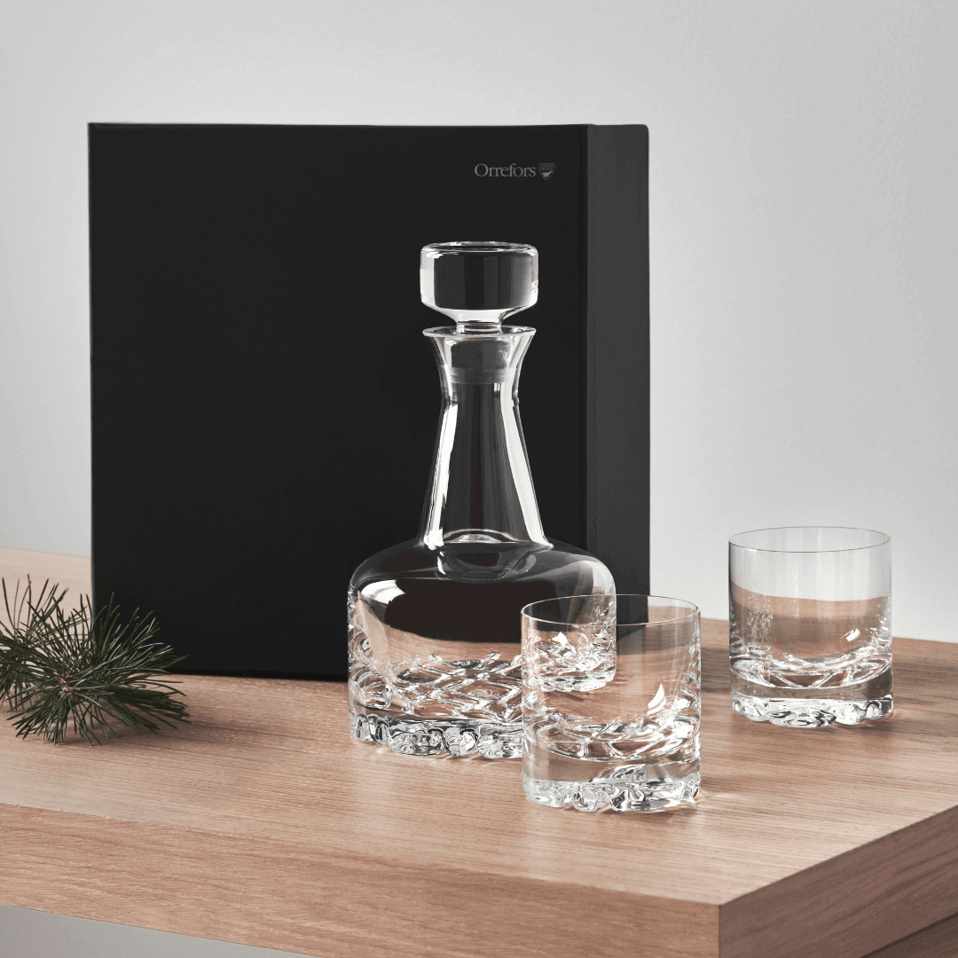 Orrefors Erik 3 - Piece Decanter Set: Modern Scandinavian Elegance for Whiskey Lovers - DWELL by CMOrrefors