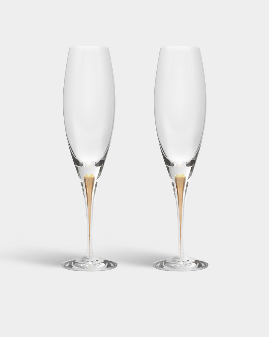 Orrefors Intermezzo Gold Champagne Flutes (7oz): Celebrate in Style - DWELL by CMOrrefors