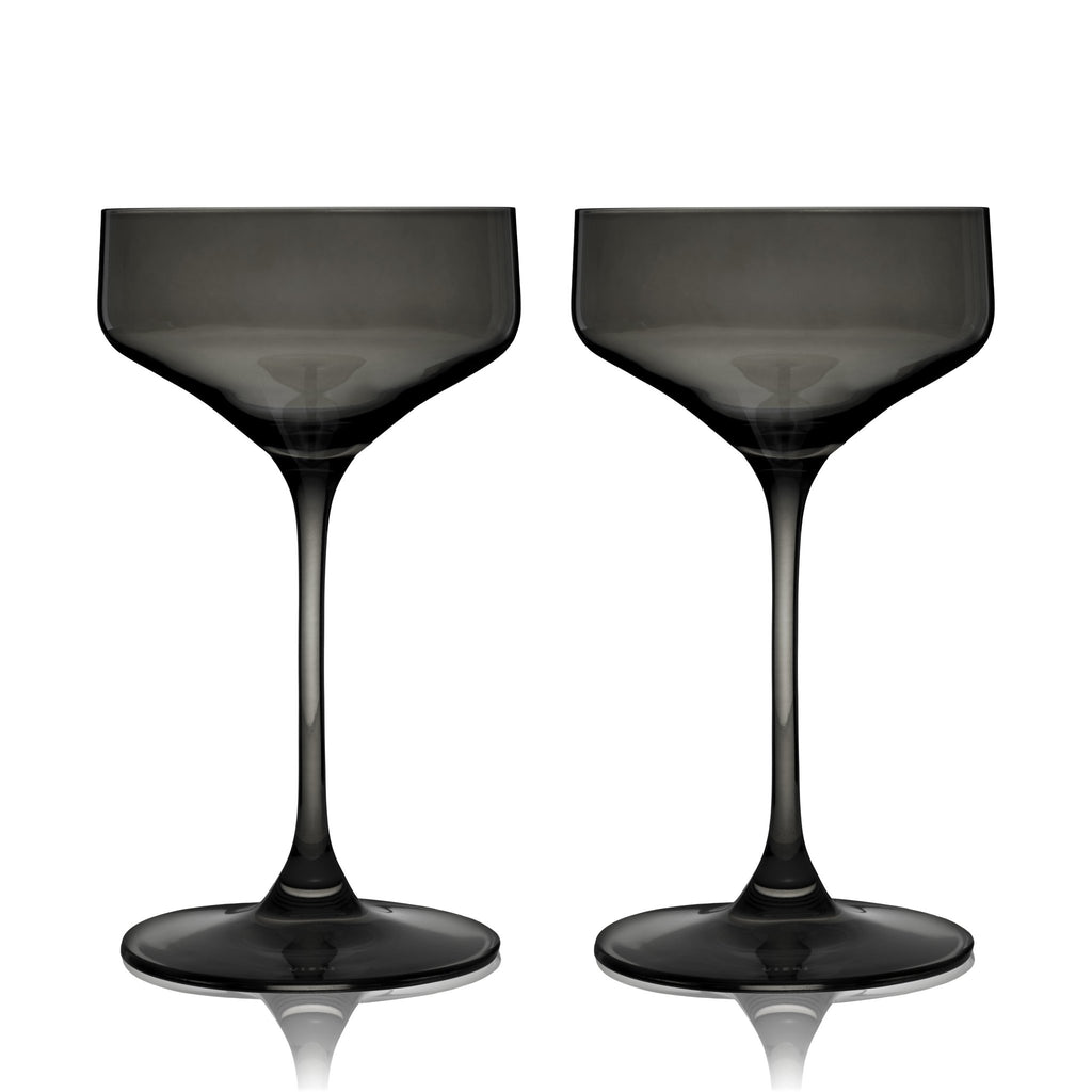 Reserve Nouveau Crystal Coupe Glasses in Smoke Set of 2 - DWELL by CMViski