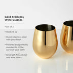 Stainless Steel Stemless Wine Glasses in Gold Set of 2 - DWELL by CMViski