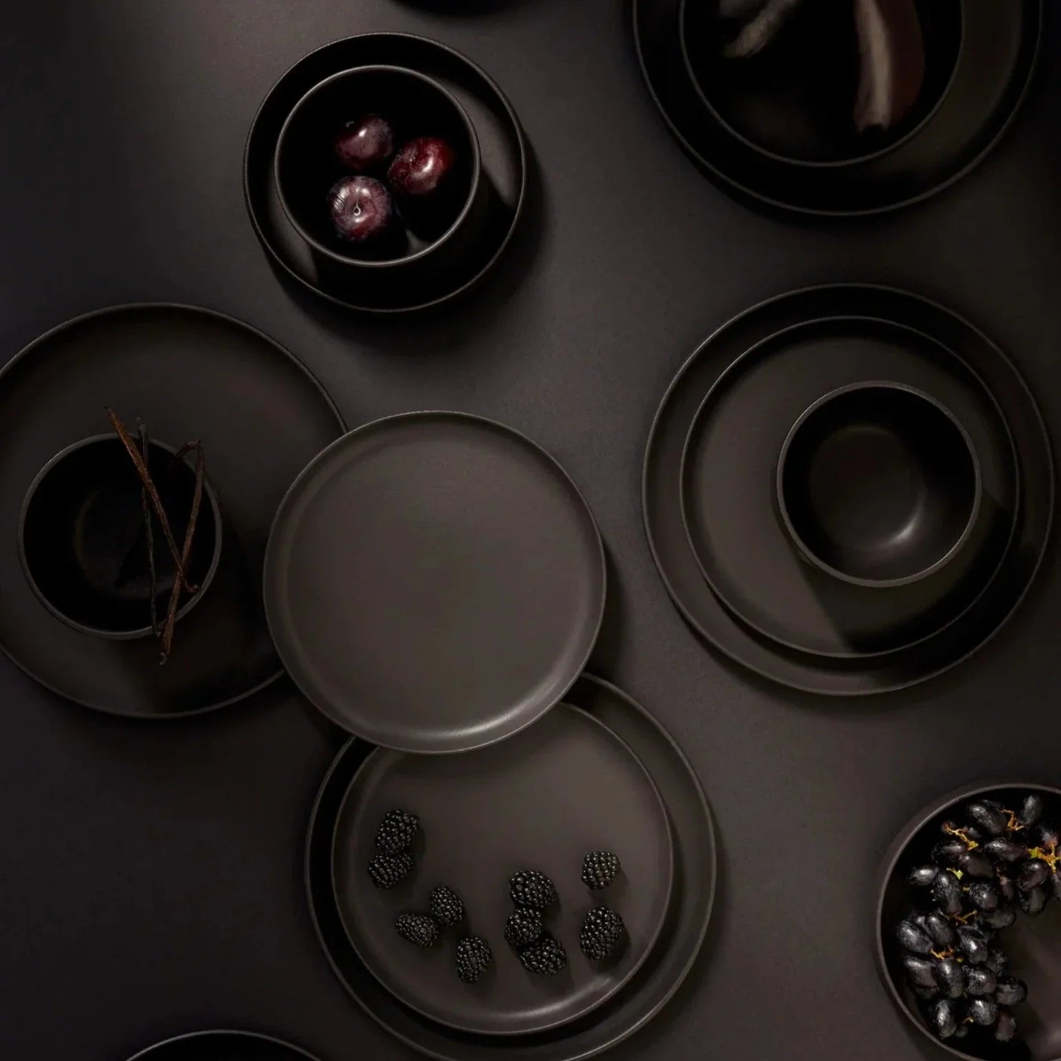 12pc Dinnerware set - Dinner Plate, Side Plate + Bowl - Matte Black - DWELL by CMGHARYAN Stoneware & More North America