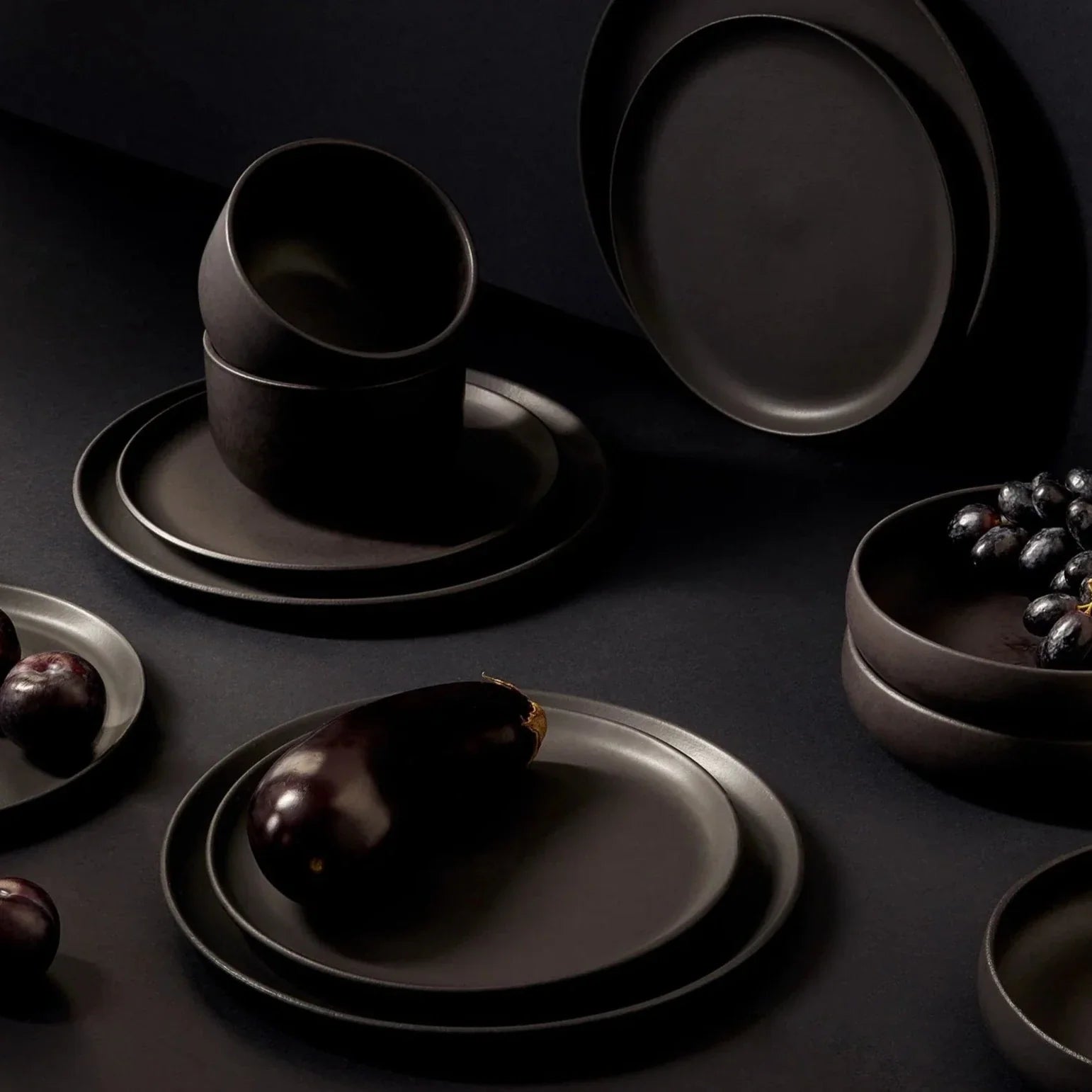 12pc Dinnerware set - Dinner Plate, Side Plate + Bowl - Matte Black - DWELL by CMGHARYAN Stoneware & More North America